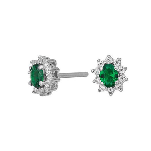 Siersbøl ørestikker i rhodineret sølv med smaragd og zirkoner