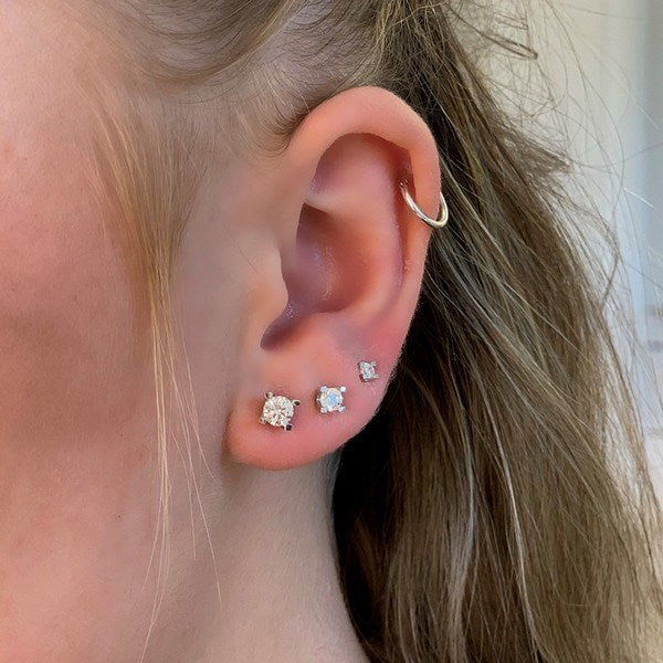 Siersbøl øreringe i rhodineret sølv med zirkonia 2,5–4,5 mm