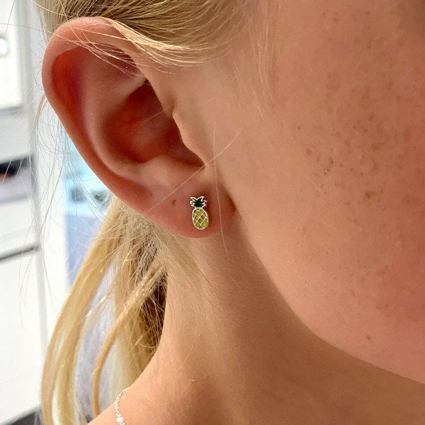 NOA Kids ananas ørestikker i rhodineret sølv med emalje