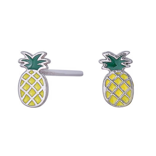 NOA Kids ananas ørestikker i rhodineret sølv med emalje