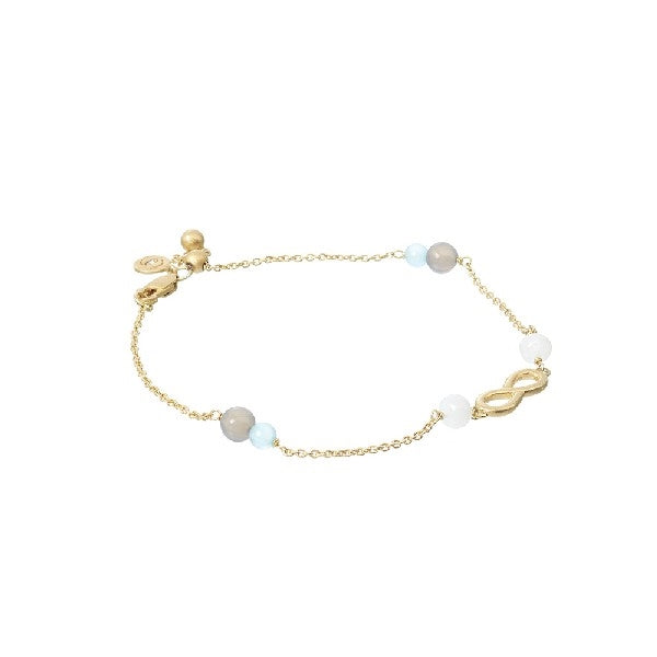 Beach armbånd i forgyldt sølv med blå og hvide sten 19 cm fra Spinning Jewelry