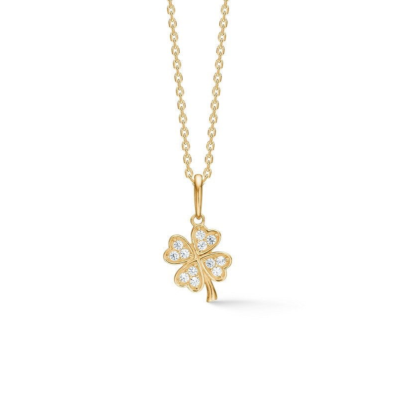 Mads Z Clover vedhæng i 8 kt guld med klare zirkonia i firkløverform, 8 mm.