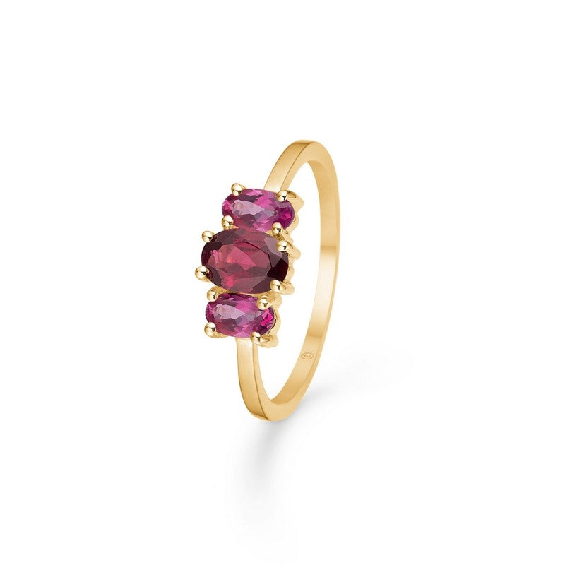 Hyacinth ring fra Mads Z i 8 kt guld med pink topas og rhodonit sten.