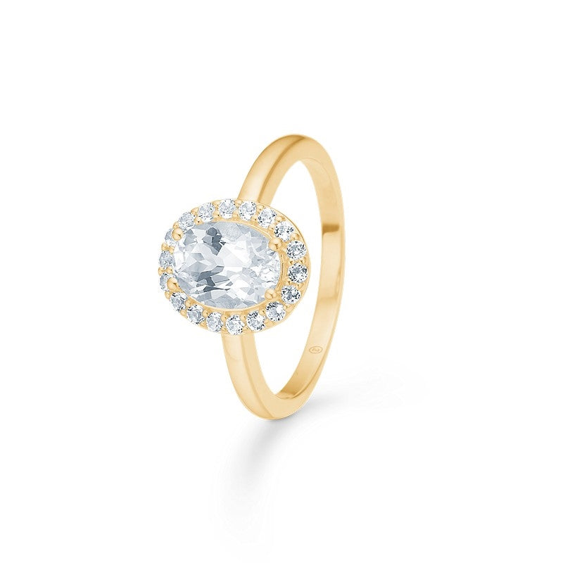 Celestial by Medina ring i 8 kt guld med hvid topas i rosetdesign fra Mads Z.