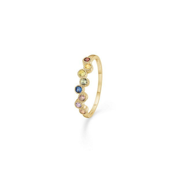 Dido ring i 8 kt guld med farvede zirkoner fra Mads Z White Label – feminin og farverig guldring.