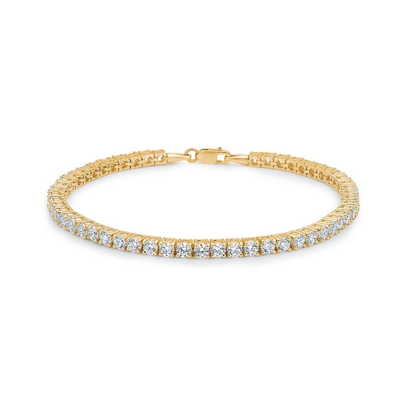 Tennisarmbånd i 8 kt guld med hvide zirkoner 3 mm fra Mads Z White Label, 16,5–19 cm.