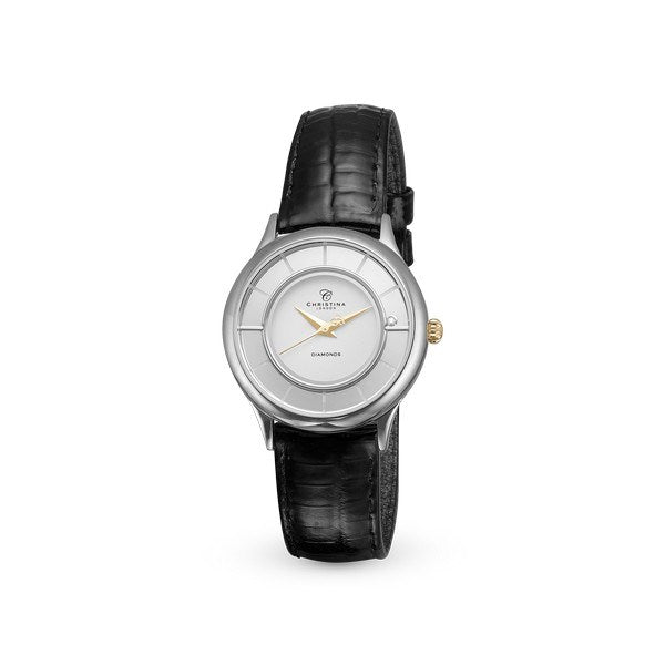 Christina Jewelry & Watches stålur i 2 nuancer med hvid urskive og diamant