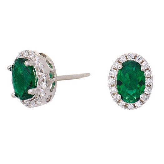 Roset ørestikker i rhodineret sølv med grøn zirkon – Siersbøl