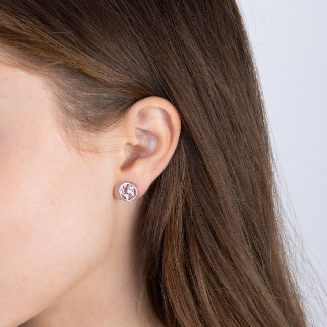 JoanliNor ørestikker i sølv med verdenskort og zirkonia