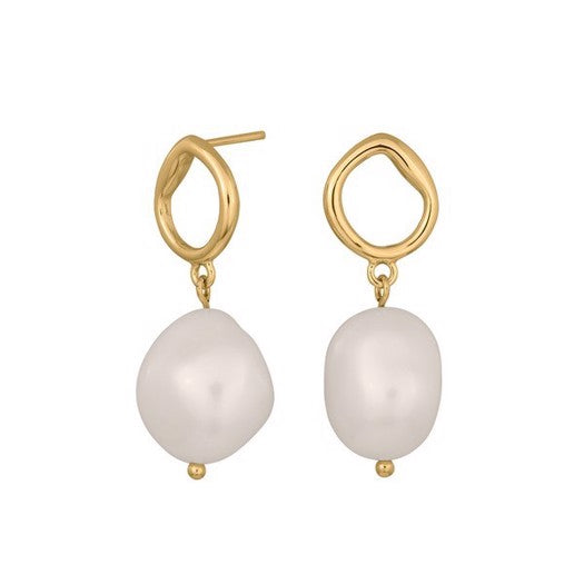 Nordahl Jewellery BAROQUE52 ørestikker i 14 karat forgyldt sølv med ferskvandsperle