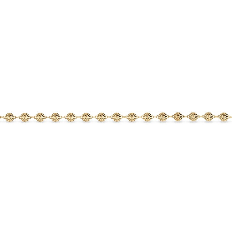 Scrouples ankelkæde i forgyldt sølv med plisserede poletter 25 cm – elegant og feminin smal kæde.