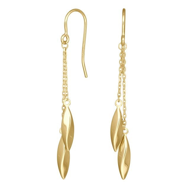 Siersbøl øreringe i 8 kt guld med kæde og bladvedhæng