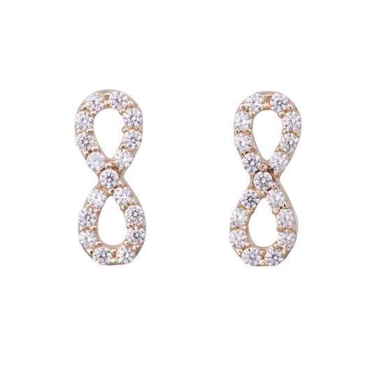 Siersbøl ørestikker i 8 kt guld med uendelighedstegn og zirkonia