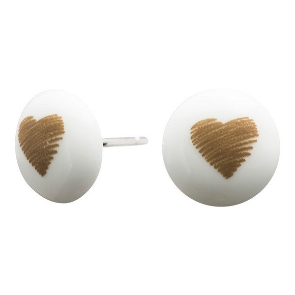 Nordahl Andersen ørestikker i sølv med porcelæn og kobberhjerte 10,5 mm