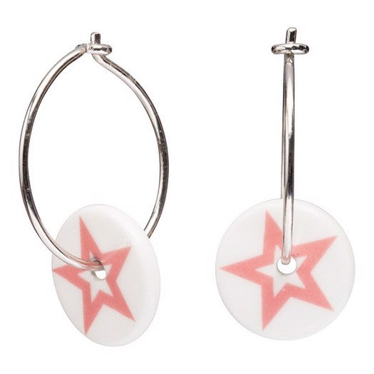 Nordahl Andersen porcelænsøreringe i sølv med rosa stjerne 14 mm