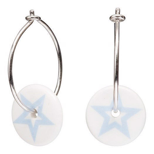 Nordahl Andersen porcelænscreoler i sølv med lyseblåt print 14 mm