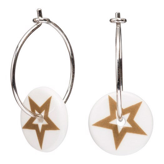 Porcelæn creoler i sølv med kobberstjerne 14 mm fra Nordahl Andersen