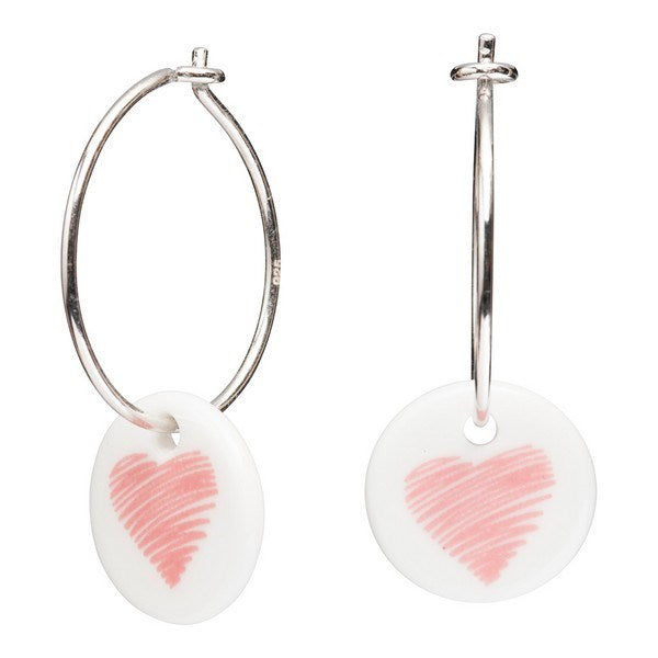 Porcelæn creoler i sølv med rosa hjerte fra Nordahl Andersen