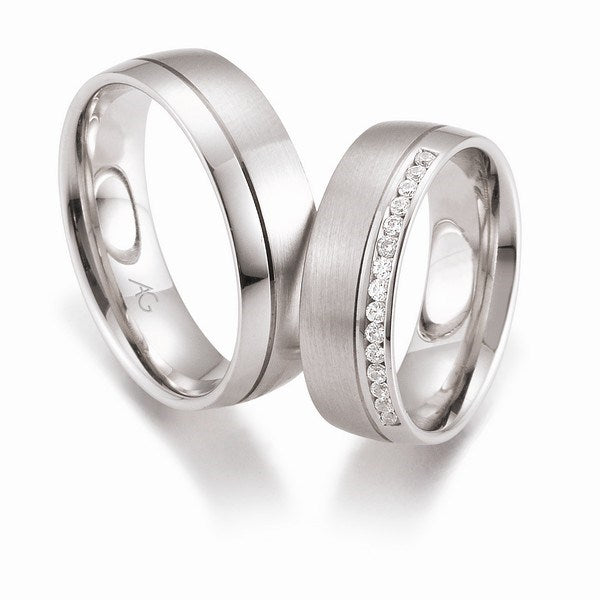 Eksklusive Gerstner vielsesringe i 9 eller 14 karat hvidguld med 0,15 ct diamanter