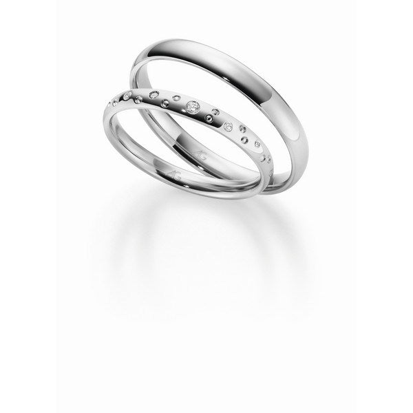 Romantiske Gerstner vielsesringe i 9 eller 14 karat hvidguld med 0,03 ct diamanter