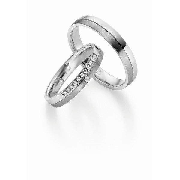 Unik Gerstner vielsesringe i 9 eller 14 karat hvidguld med 0,07 ct diamanter – to-delt overflade, 12 diamanter i damering, klassisk og moderne design.