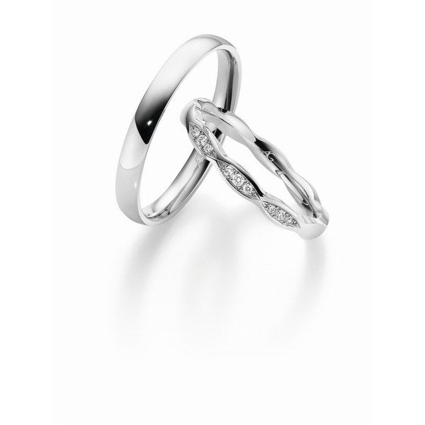 Eksklusive Gerstner vielsesringe i 14 karat hvidguld med 0,06 ct diamanter