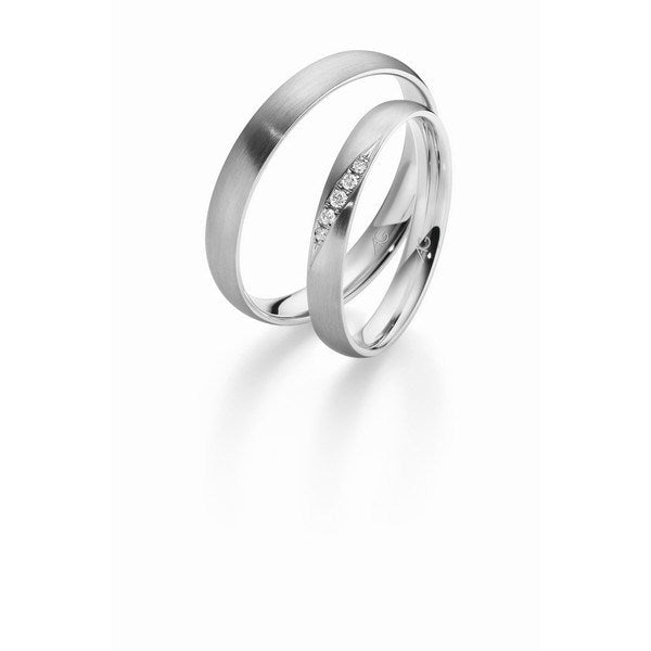 Stilfulde Gerstner vielsesringe i 14 karat hvidguld med 5 diamanter i damering – elegant silkeblød finish.