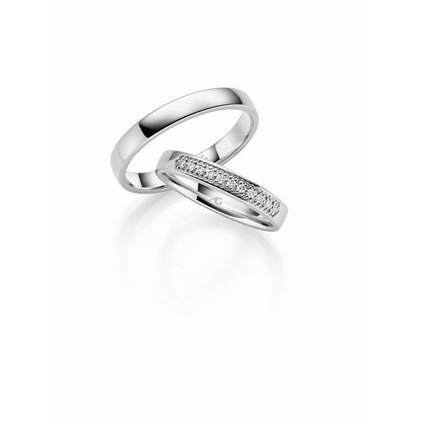 Eksklusive Gerstner vielsesringe i 14 karat hvidguld med 0,11 ct diamanter
