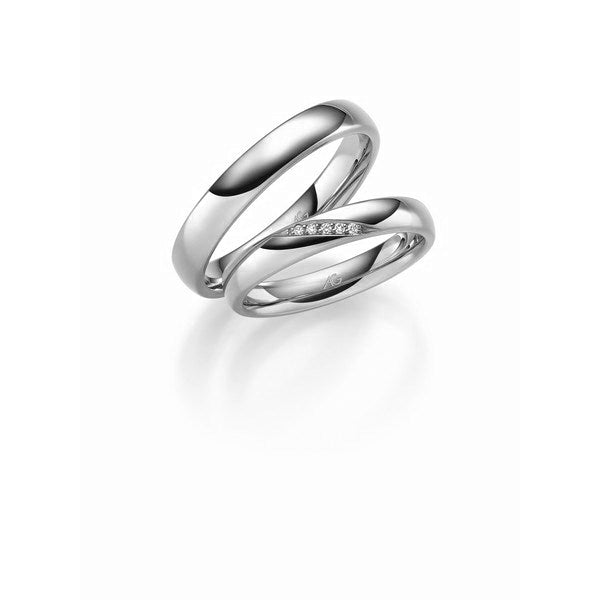 Stilrent Gerstner vielsesringsæt i 14 karat hvidguld med 5 diamanter (0,025 ct)