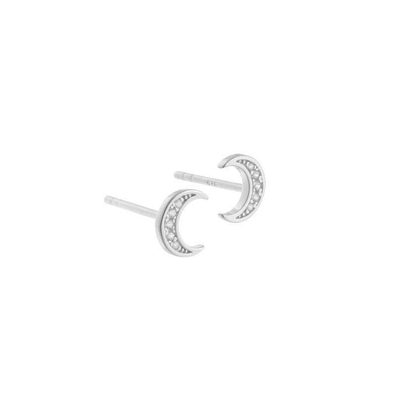 Aqua Dulce moon øreringe i sterlingsølv med klare zirkonia, halvmåneformet 6 mm.