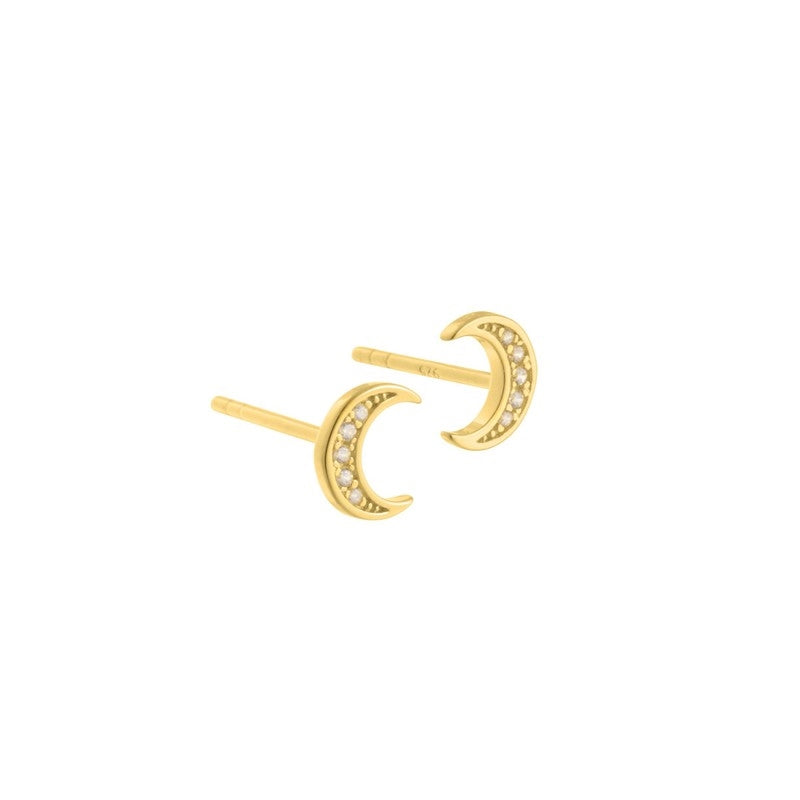 Aqua Dulce måneøreringe fra Moon Earstuds i forgyldt sterlingsølv med 6 mm zirkonia i halvmåneform.