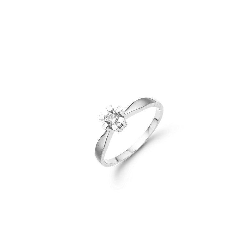 Aagaard eternity diamantring i 14 kt hvidguld med fire grabber – liggende på flade