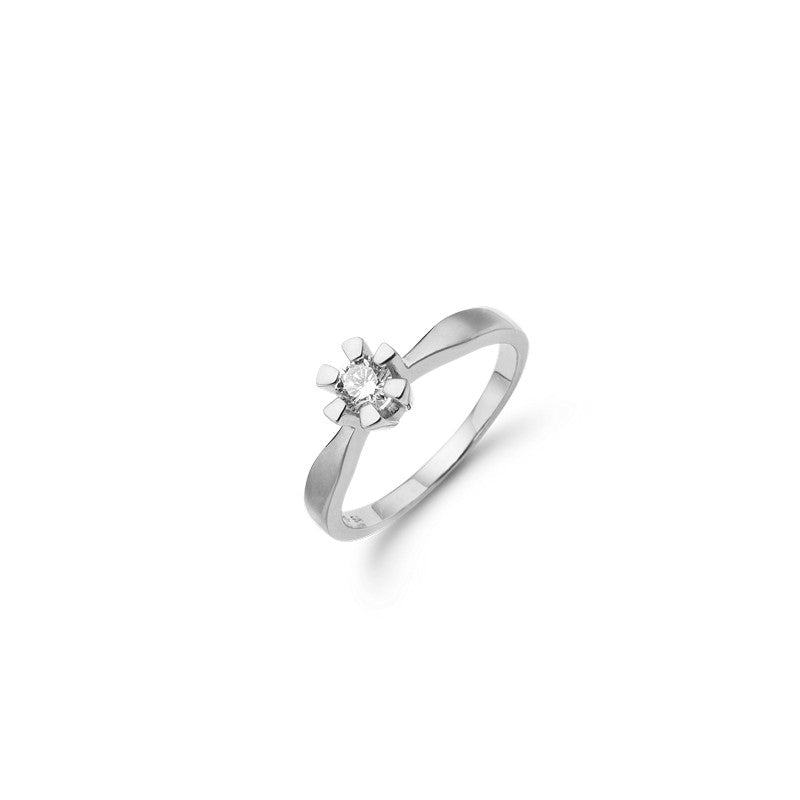 Aagaard eternity diamantring i 14 kt hvidguld med fire-grabs fatning, nærbillede af fatning