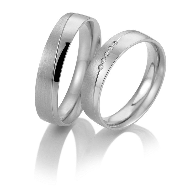 Eksklusive Breuning vielsesringe i 9 eller 14 karat hvidguld med 0,028 ct diamanter