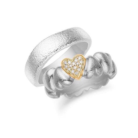 Romantisk Aagaard vielsesringe i 14 karat hvidguld med 0,08 ct diamanter og hjerte