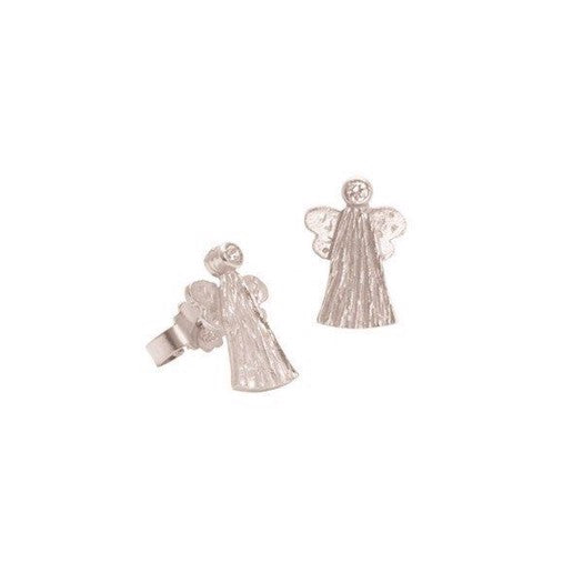 Heiring ørestikker med skytsengel i rhodineret sølv med zirkonia