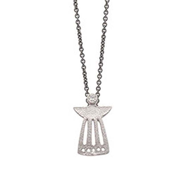 Heiring vedhæng med skytsengel i sølv og zirkonia, stor