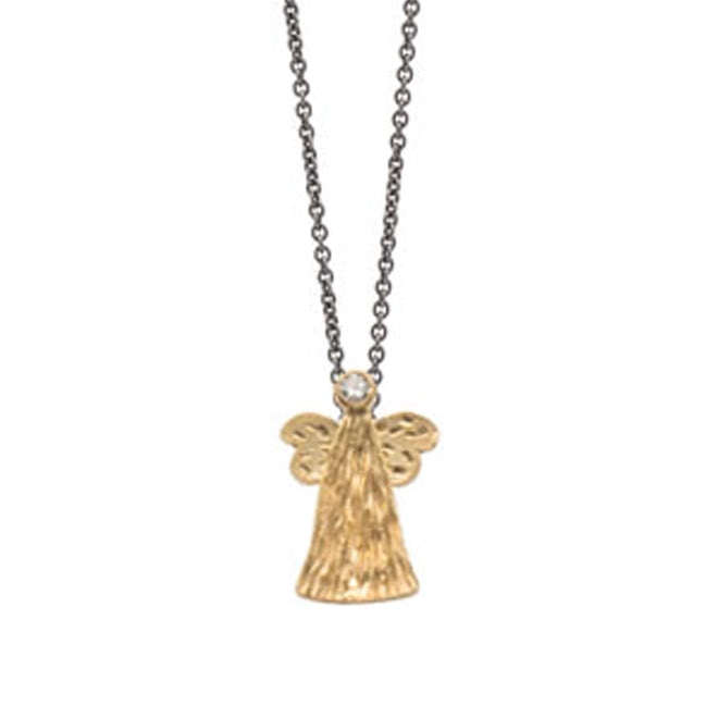 Heiring vedhæng med skytsengel i forgyldt sølv og zirkonia, stor