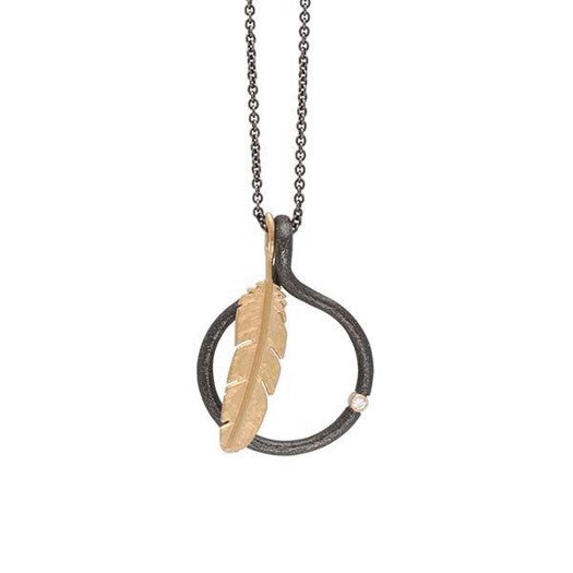 Heiring vedhæng sæt lille i oxyderet sølv og forgyldt sølv med 0,02 ct diamant