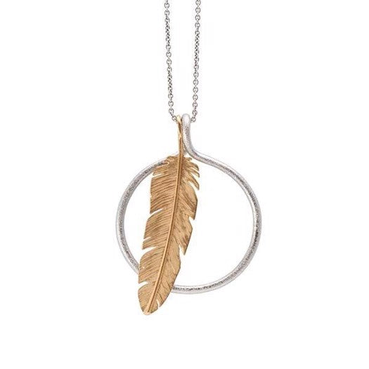 Heiring drømmefanger og fjer vedhæng i sølv og forgyldt sølv, stor (38 mm)