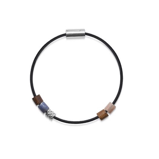 Black Sun CLOUD BREAK armbånd i sort nylon med sølvlås og perler