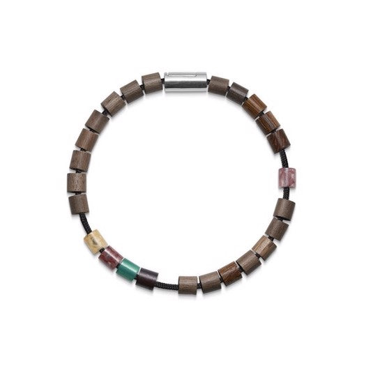 Black Sun Basisarmbånd fra Mads Z i sort nylonsnor med jade, agat og kvartsperler 16,5–21 cm