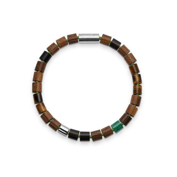 Black Sun GREEN BOWL armbånd med sølv og perler, 16,5–21 cm