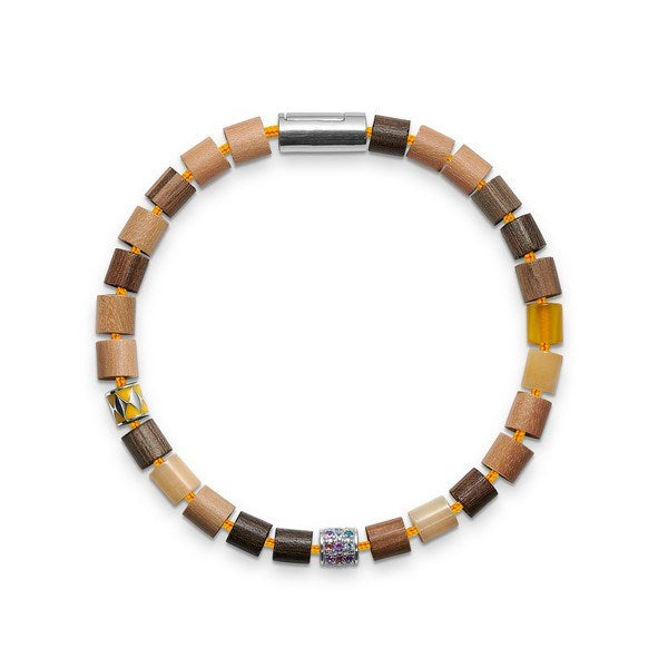 Black Sun MAKUA BEACH Yellow armbånd med perler og sølvlås, 16,5–21 cm