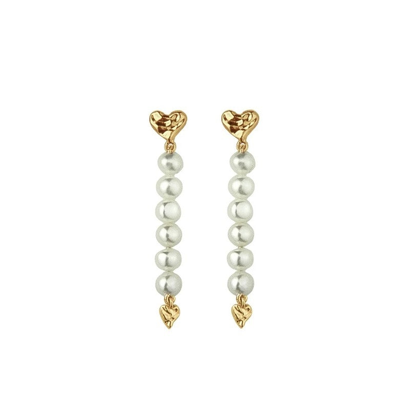 Jeberg Adore øreringe i forgyldt sølv med perler og hjerte, 40 mm