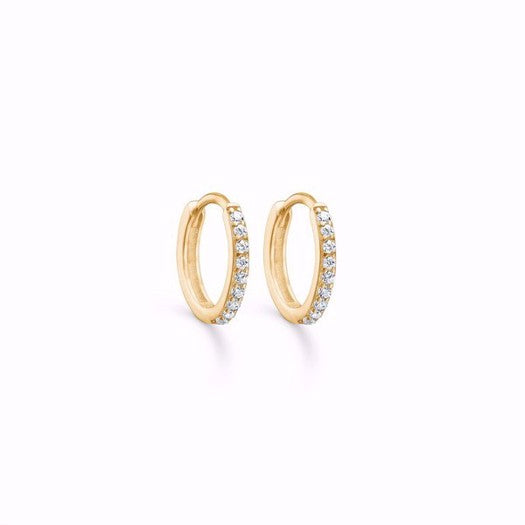 Guld & Sølv Design creoler i 8 kt guld med klare zirkoner 12 mm