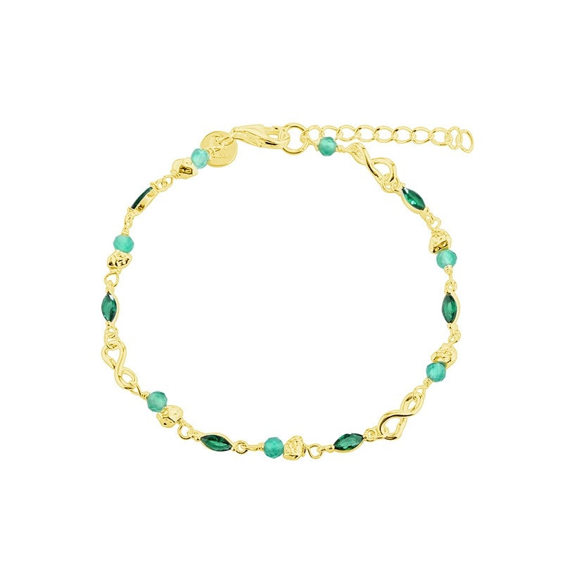 Aqua Dulce Green Garden armbånd i forgyldt sterlingsølv med grøn agat og grønne zirkonia, 17–20 cm.
