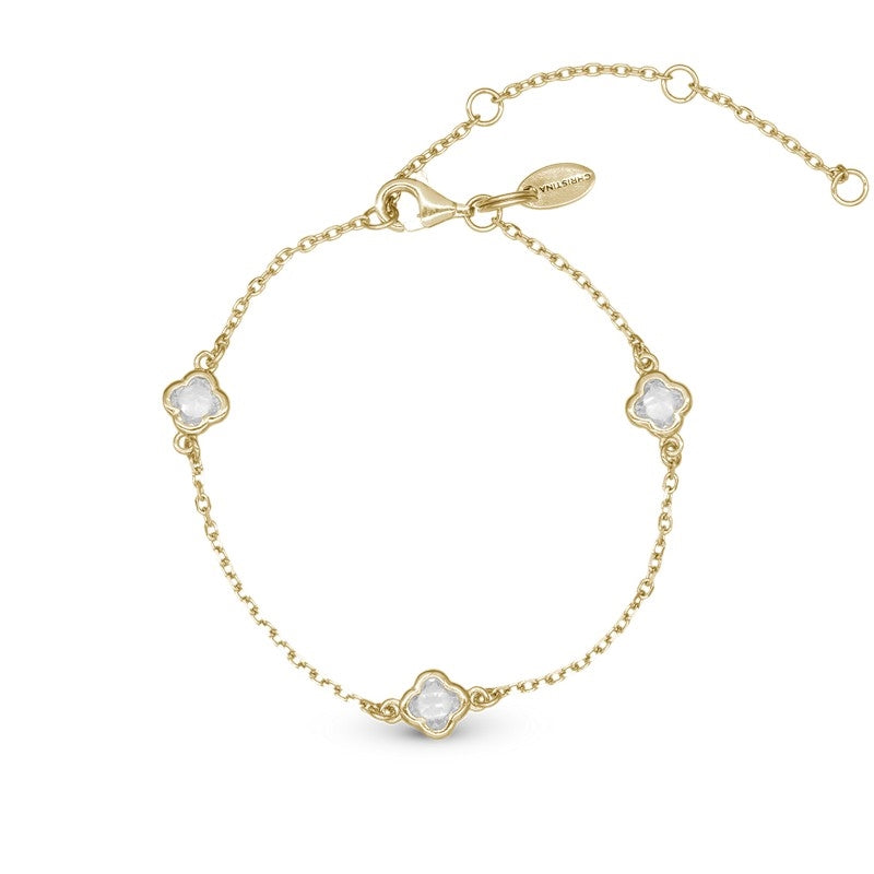 Glowing Clover armbånd i forgyldt sølv med zirkonia fra Christina Jewelry & Watches