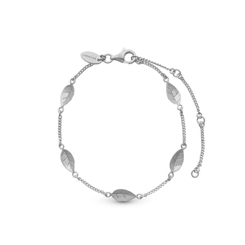 Leafs armbånd i sterlingsølv med fem små blad vedhæng fra Christina Jewelry & Watches, 20,6 cm.