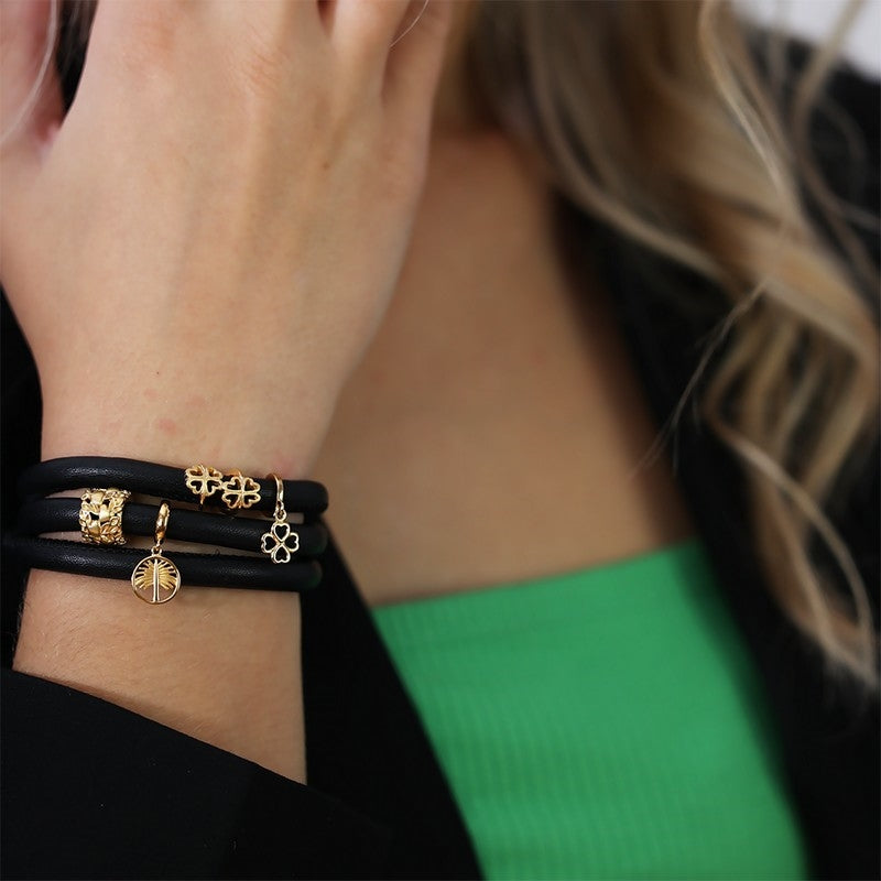 Christina Jewelry & Watches læderarmbånd med firkløver i sølv